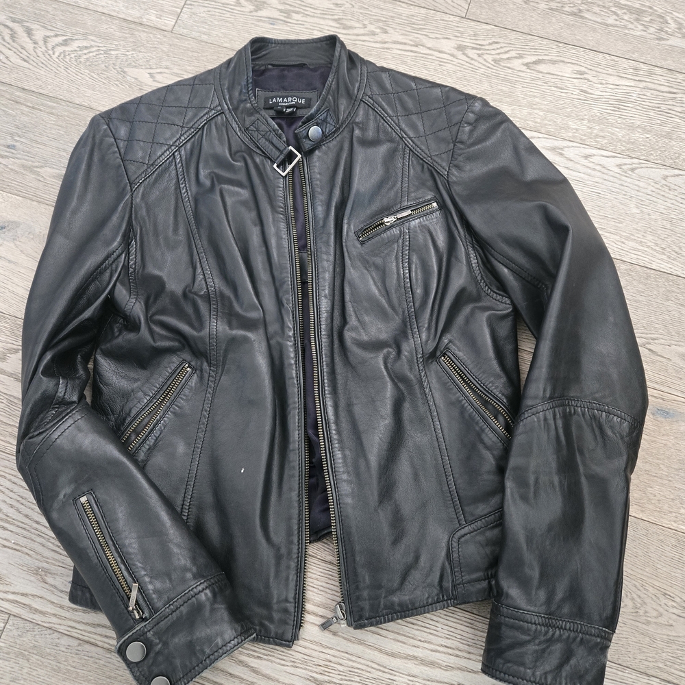 Lamarque Black Leather Moto Jacket